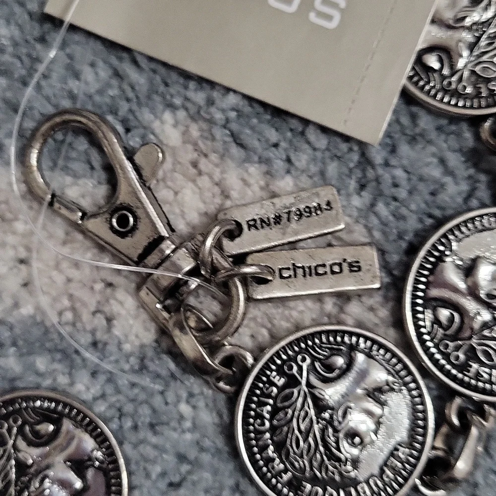 Chico's Messina Silver Metal Coin Medallion Chain Link Belt